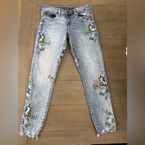 Blank NYC Blue Skinny Jeans with Floral Embroidery